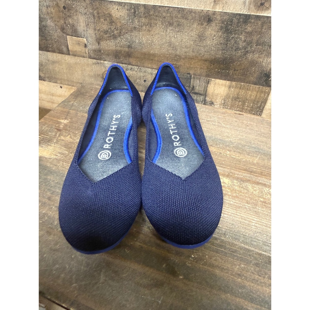 Rothys Navy Blue Knit Rounded Toe Flat Shoes with Cobalt Trim Size 7 - Picture 4 of 7